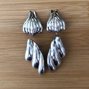 $69  2 Pairs of Estate Clip On Earrings  Sterling Silver  Marked 925